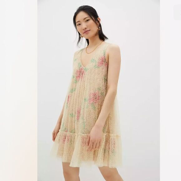 Anthropologie Geisha Design Sequined Tulle Mini Dress Size MP - Picture 2 of 6